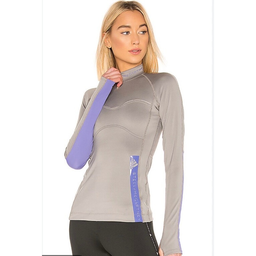 Adidas by Stella McCartney Grey Purple Mock Neck Long Sleeve Running Top XS